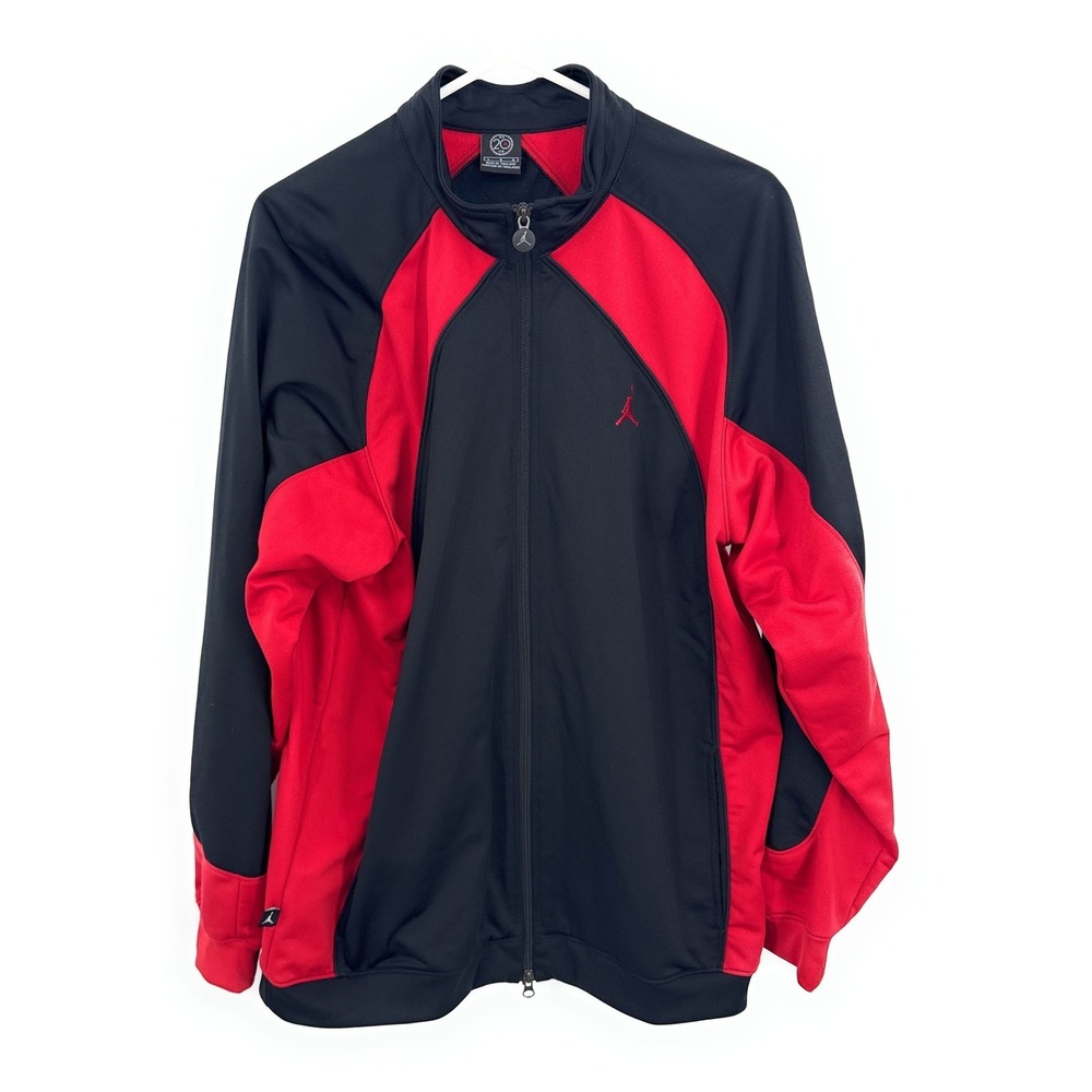 Jordan Mens Track Jacket Black Red Colorblock Jumpman Full Zip Large 20th Anniv